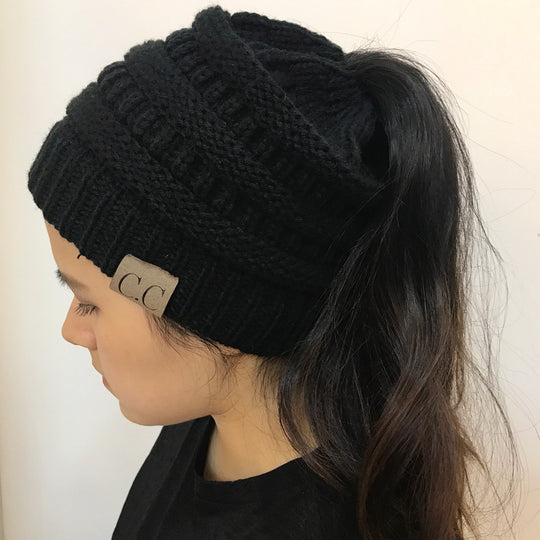 Knitted Ponytail Hat, Women's Wool Hat Fashion