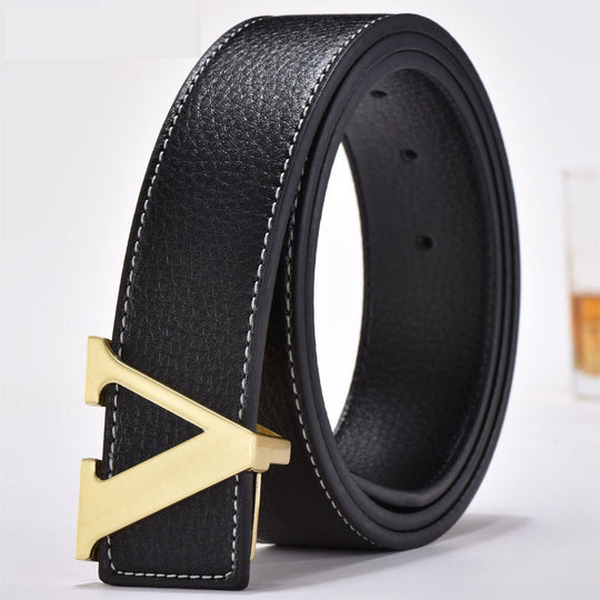 Men's belt leather smooth buckle belt fashion letters