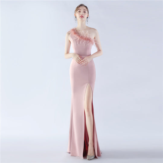 Ostrich Feather Dinner Show Wedding Evening Dress