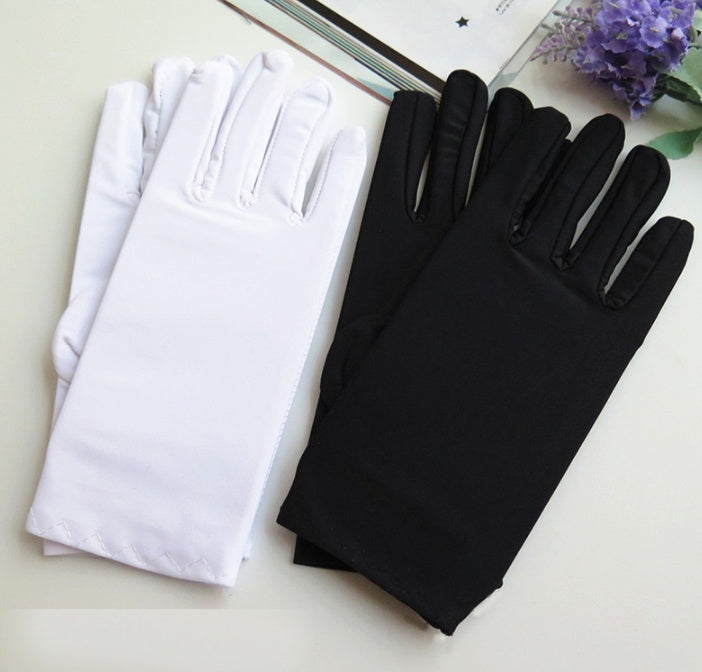 Men and women spandex sunscreen gloves thin summer black white etiquette gloves spring and autumn spandex elastic gloves