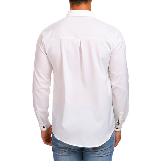 Personality Combination Color Long Sleeve Shirt For Men