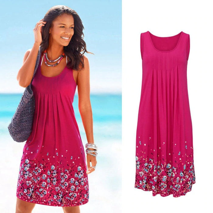 Sleeveless Floral Print Loose Summer Dress Fashion Casual Women Dress