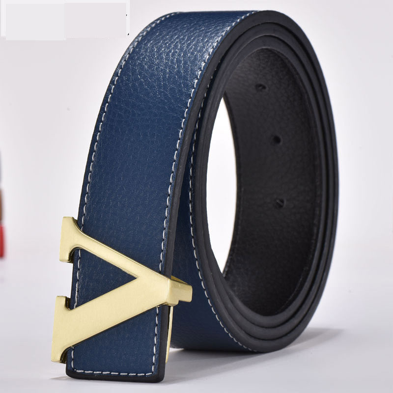 Men's belt leather smooth buckle belt fashion letters