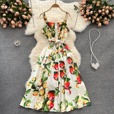 Vacation Style Print Suspender Dress Women Summer Dress