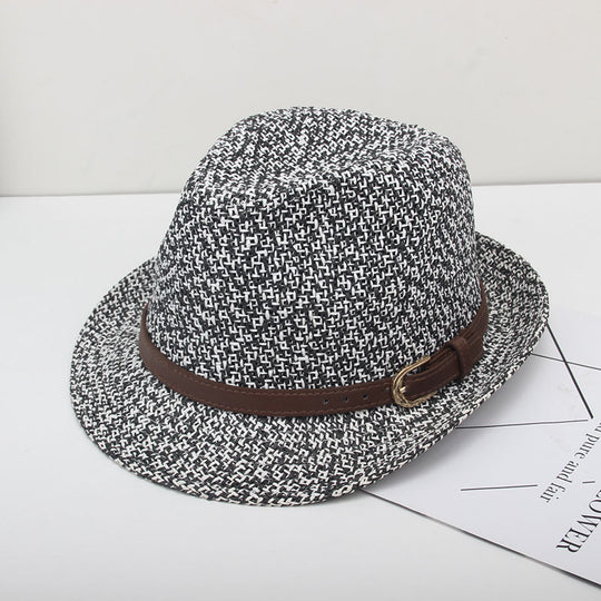 Men Summer Woven Straw Hat Outdoor Sun Protection Wild Brimmed Jazz Hat Visor