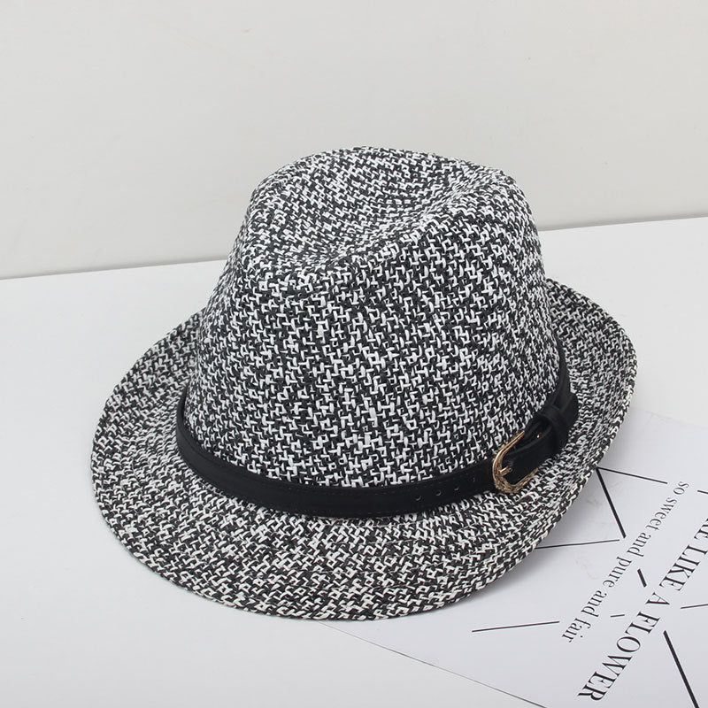 Men Summer Woven Straw Hat Outdoor Sun Protection Wild Brimmed Jazz Hat Visor