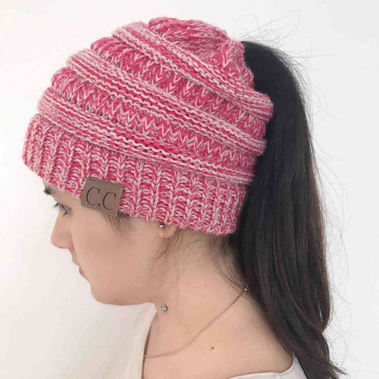 Knitted Ponytail Hat, Women's Wool Hat Fashion