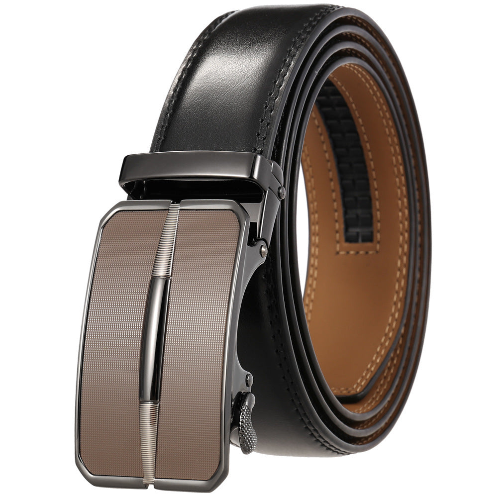 Men's Simplicity Belt Automatic Buckle Belt Two-layer Cowhide