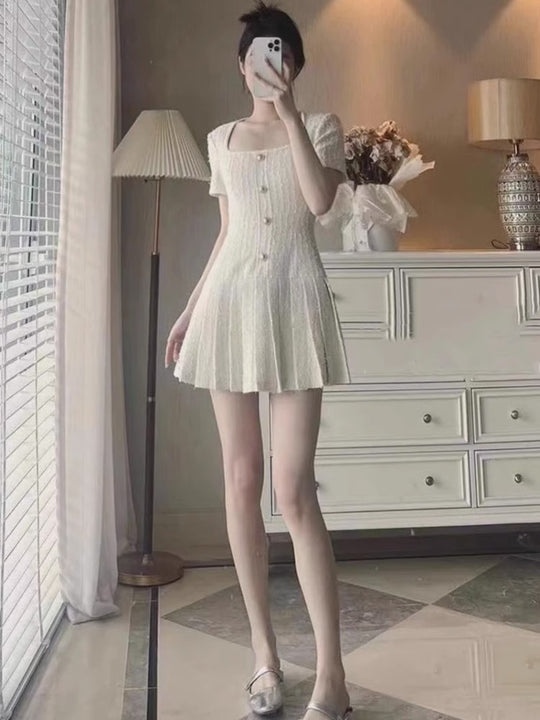 Summer New Style White Square Collar Dress Women