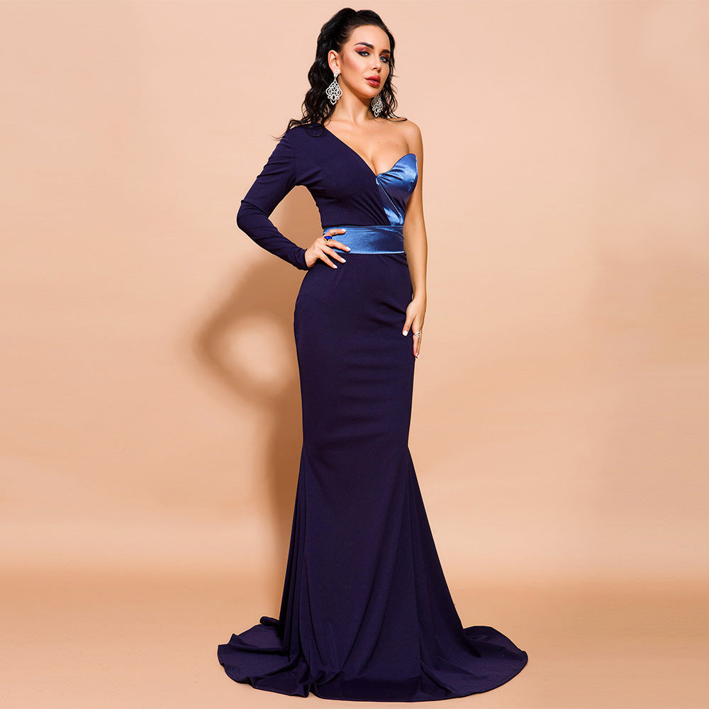 Matching color long dinner party dress