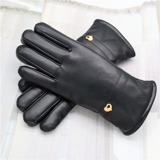 Down Cotton Fleece-lined Warm Leather Gloves Men