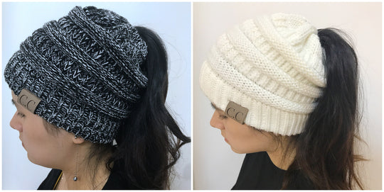 Knitted Ponytail Hat, Women's Wool Hat Fashion