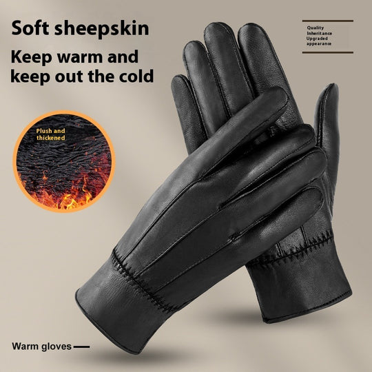 Genuine Leather Gloves For Men Women Fleece Lined Padded Warm Keeping Sheepskin Gloves