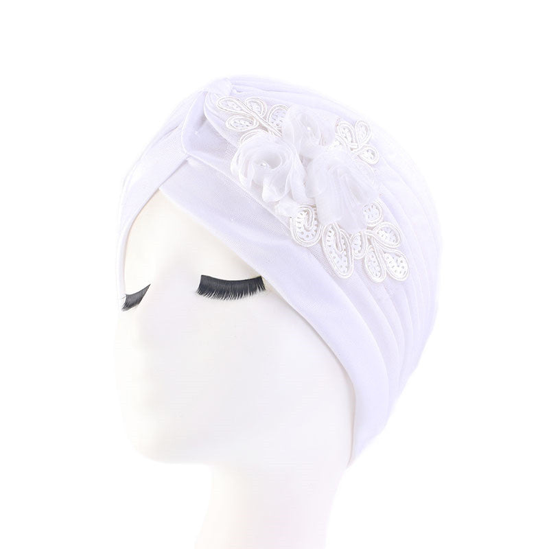 Ladies Sequin Flower Turban Toe Hat Fold