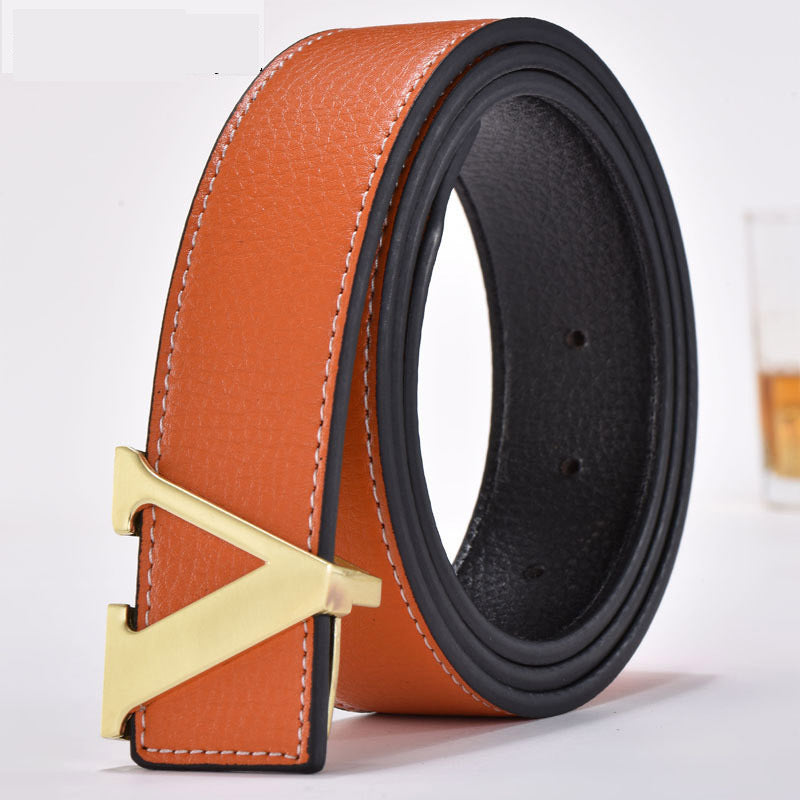 Men's belt leather smooth buckle belt fashion letters