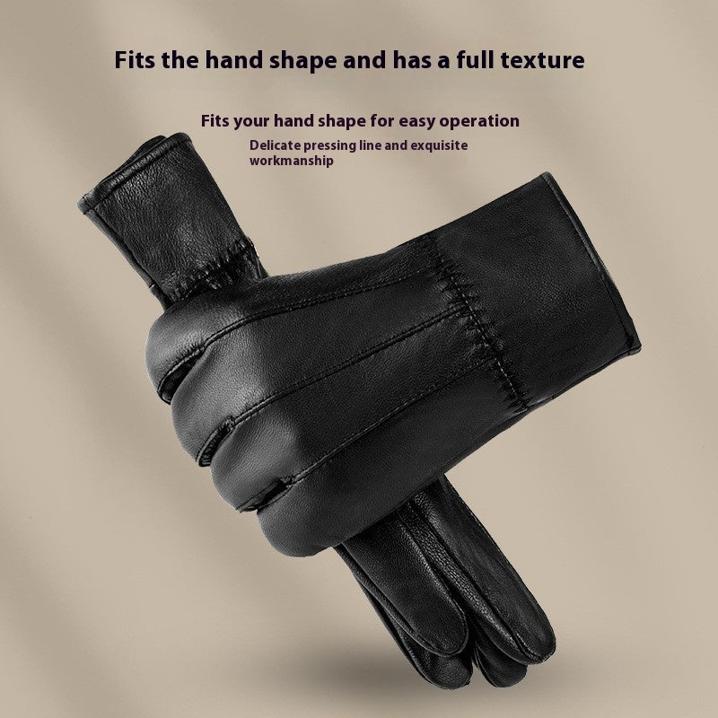 Genuine Leather Gloves For Men Women Fleece Lined Padded Warm Keeping Sheepskin Gloves