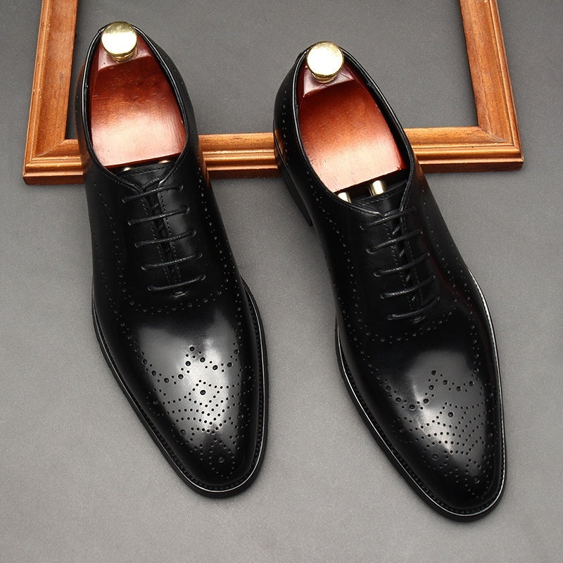 Leather Shoes Men's British Pointed Toe Business Formal Wear Lace-up Shoes Men