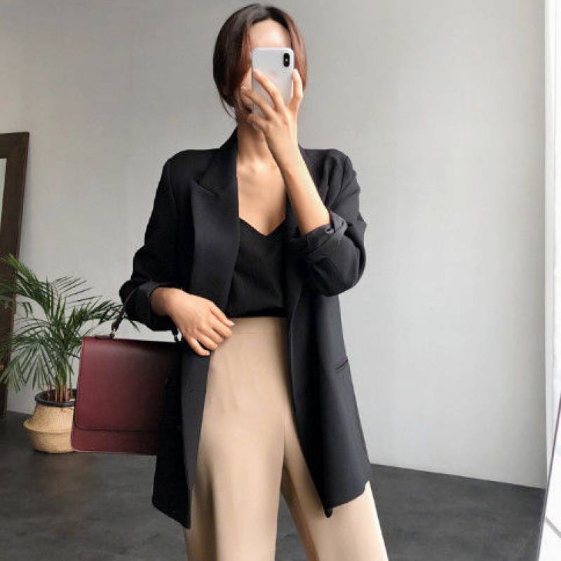 Women's Drape Black Suit Jacket Women Korean Style