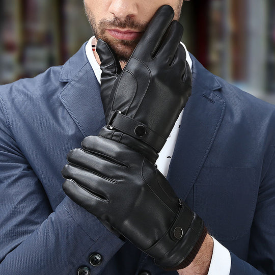 Wash Leather Gloves For Men With Velvet Touch Screen