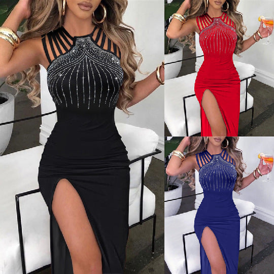 Elegant Rhinestone Split Sheath Dress Nightclub Dinner Dress