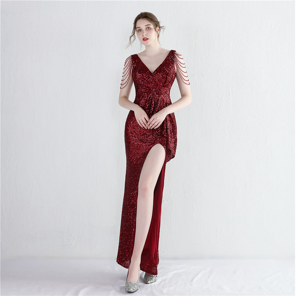 Long Sequined Aura Queen Dinner Dress