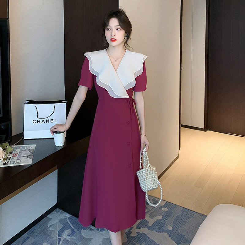 Summer New Style High Sense Temperament Waist-controlled Slimming Fairy Lady Skirt Long Lapel French Retro Dress For Women