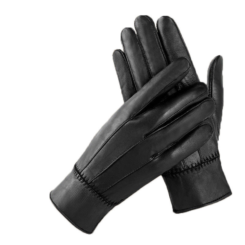 Genuine Leather Gloves For Men Women Fleece Lined Padded Warm Keeping Sheepskin Gloves