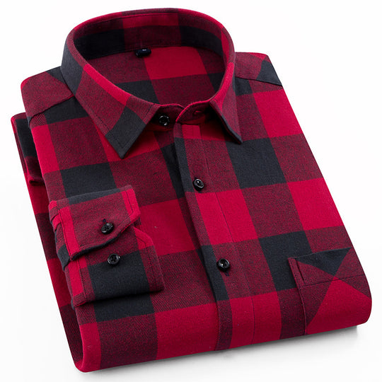 Cotton Brushed Plaid Shirt For Men New Style Cotton