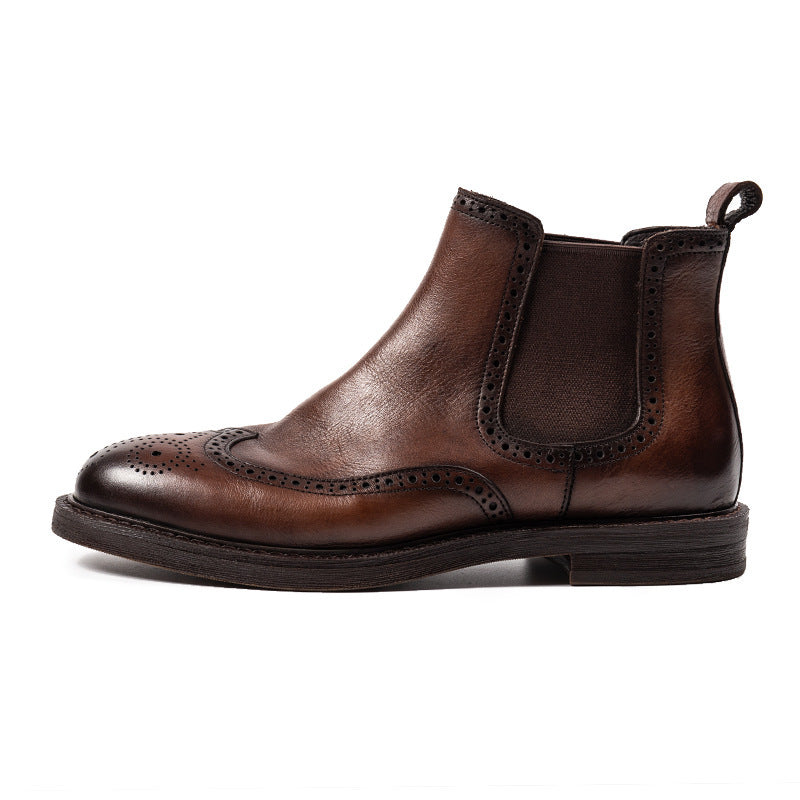 New Chelsea Boots Brogue Carved Leather Shoes For Men