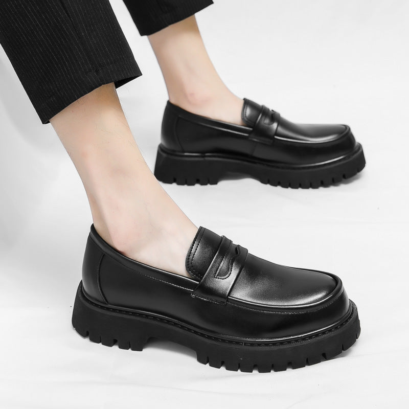 Loafers Platform Height Increasing Shoes Black Fashion Men