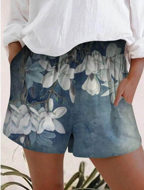 Printed Elastic High Waist Shorts Women