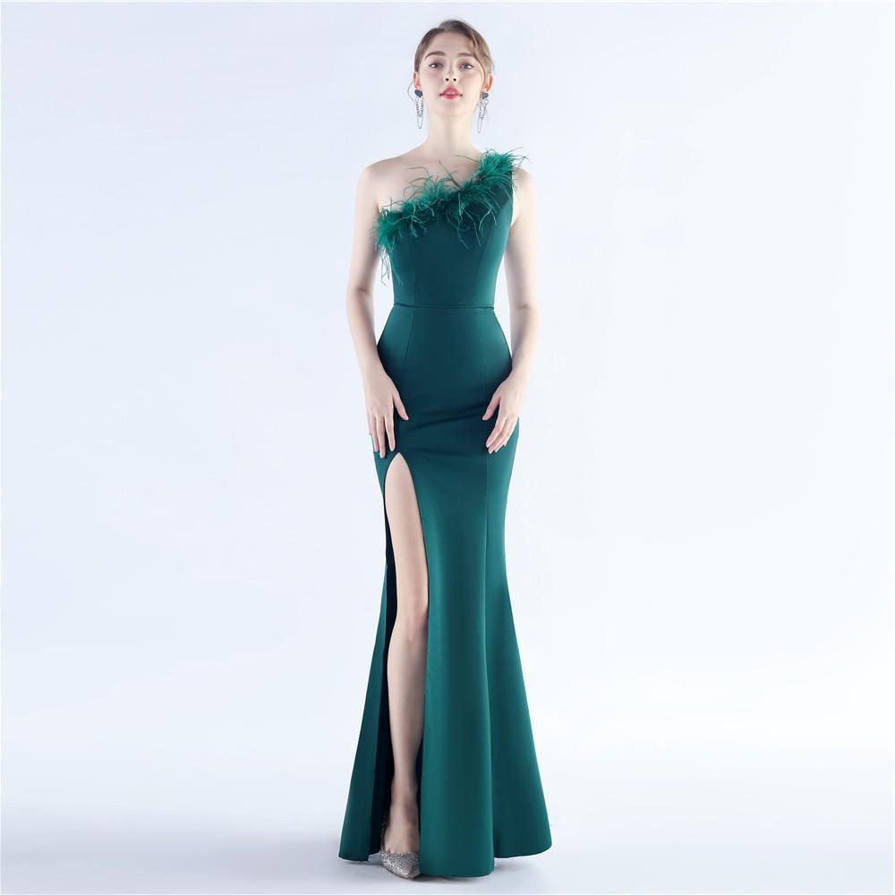 Ostrich Feather Dinner Show Wedding Evening Dress