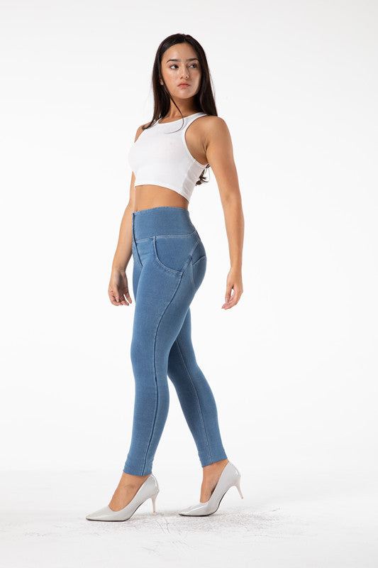 Shascullfites Melody Butt Lifting High Waist Push Up Jeggings Light Blue Gym Jeans Bum Lifted Denim Leggings