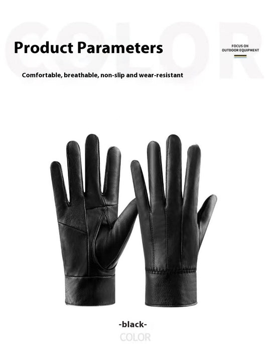 Genuine Leather Gloves For Men Women Fleece Lined Padded Warm Keeping Sheepskin Gloves