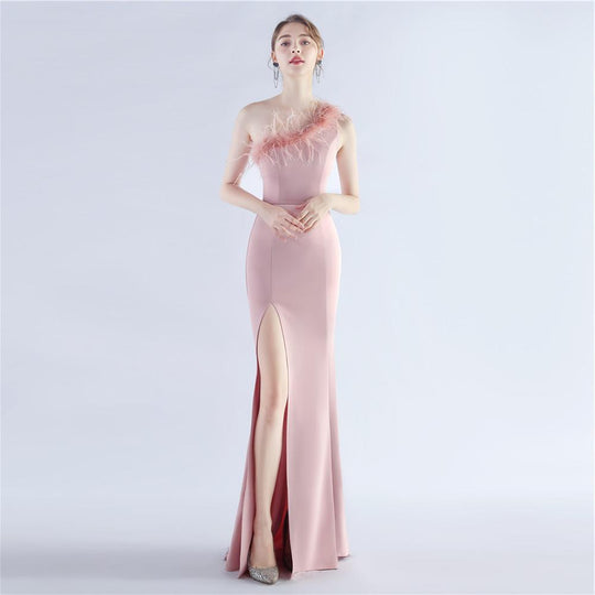 Ostrich Feather Dinner Show Wedding Evening Dress