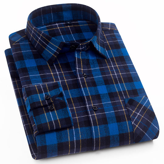 Cotton Brushed Plaid Shirt For Men New Style Cotton